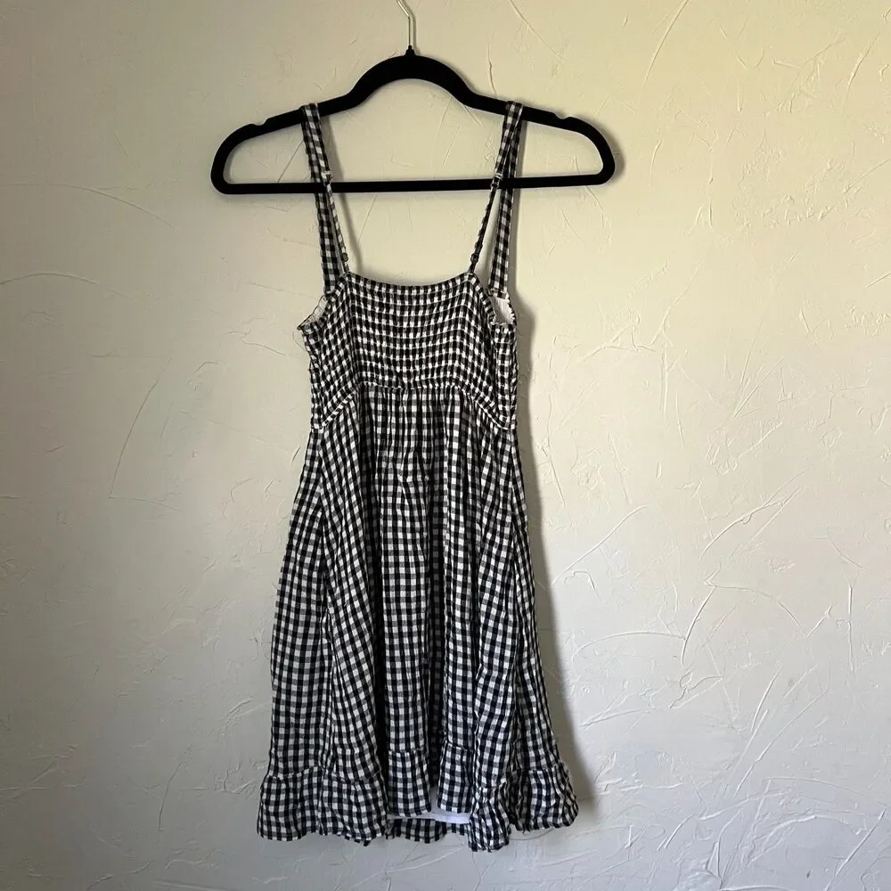 Abercrombie & Fitch Gingham Smocked Mini Dress Navy White‎ Cottagecore Size S